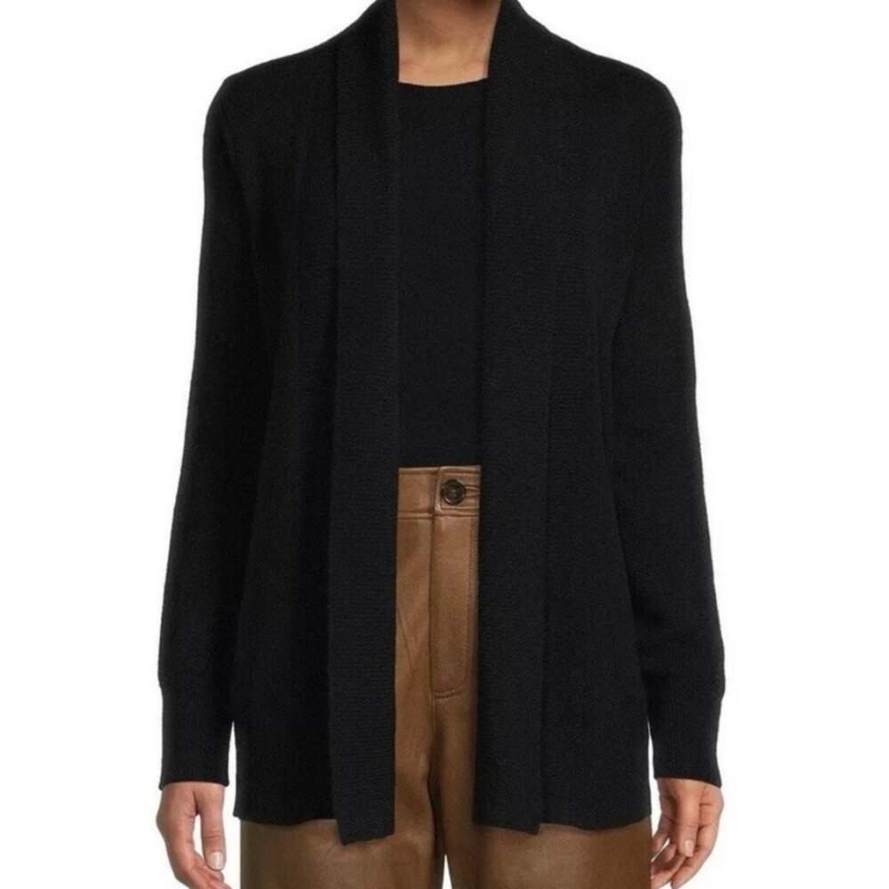 NWT Antonio Melani Cashmere Ava Open Cardigan Shawl Collar Black Sweater M